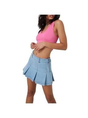 Garage Light Blue Denim Mini Skirt Pleated XS Belt Festival Summer Casual